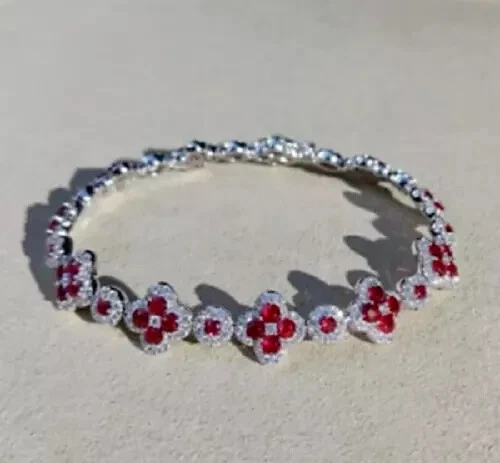 8ct Round Lab Created Ruby Diamond Pretty Women's Bracelet 14k White Gold Plated - Image 1 of 4