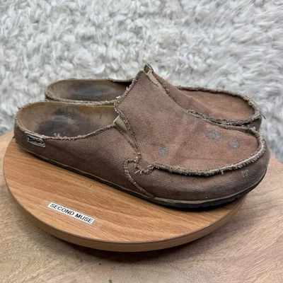 Birkenstock Birkis Marrón Lona Sin Cordones Mula Zuecos Hombres Zapatos Talla 11 Destrozados Foto 1 de 4