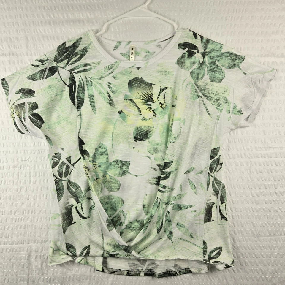 Blusa Tryst Vintage Y2K Verde Floral Manga Curta Dolman Artística Tamanho P EUA - Imagem 1 de 4