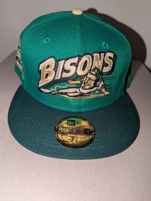 7 3/8 Buffalo Bisons Fitted Hat Kelly Forest Green Gold UV New Era Cap  - Image 1 of 4