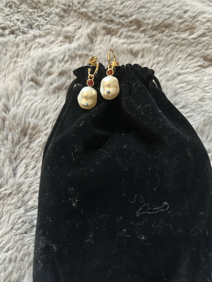 Pearl Drop Earrings With Red And Blue Accents - Image 1 of 1