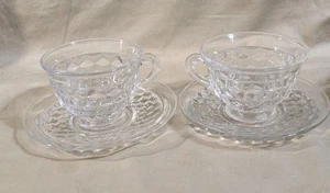 Vtg Pair (2) Fostoria AMERICAN CLEAR Glass Flared Cups & Saucers Exc Used Cond! - Picture 1 of 7