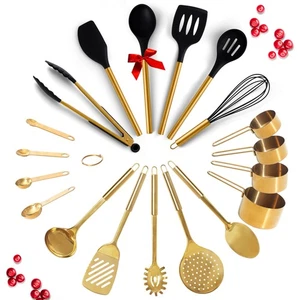 Black and Gold Kitchen Utensils Set - 19-PC Set Includes Stainless Steel and ... - Picture 1 of 9