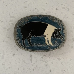 Farm Pig Piggy Metal Belt Buckle Floral Trim Cowgirl Country Homestead  - Picture 1 of 4