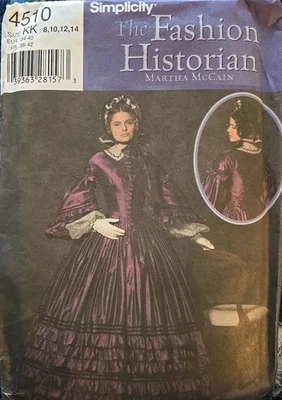 SIMPLICITY 4510 SEW PATTERN MISSES COSTUME DRESS SZ 8-14 UNCUT Civil War History - Image 1 of 3