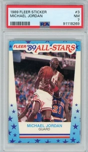 1989-90 Fleer All-Stars Stickers Michael Jordan #3 PSA 7 HOF - Picture 1 of 2