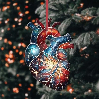 Ornamento de Natal coração anatômico, presente médico, acrílico/madeira - Imagem 1 de 2