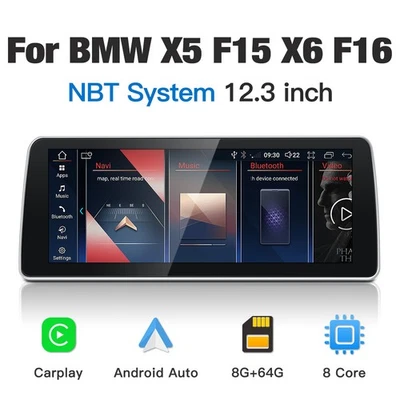 Android GPS Multimedia Stereo 12.3" Carplay for BMW F15 F16 NBT 2014–2016 - Image 1 of 4