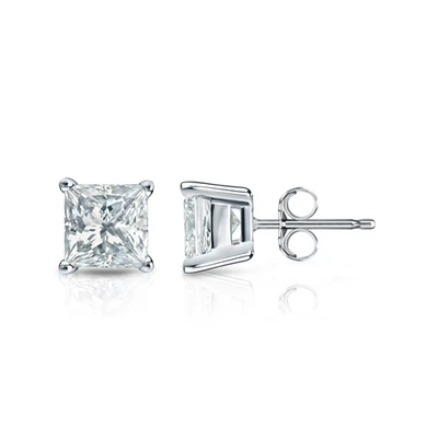 950 Platinum Lab Created 0.50 Ct Princess Cut Diamond Stud Earrings  E F VS - Image 1 of 4