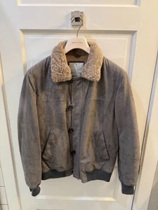 Brunello Cucinelli Men’s Suede Bomber Jacket W Shearling Collar Size Medium - Picture 1 of 14