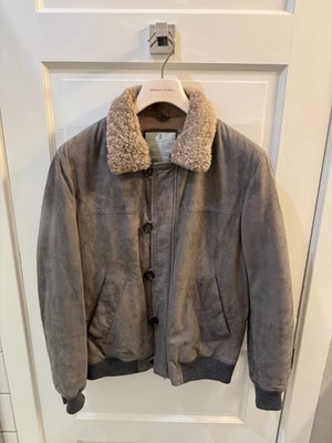 Brunello Cucinelli Men’s Suede Bomber Jacket W Shearling Collar Size Medium - Image 1 of 4