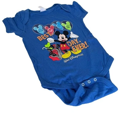 Rabbit Skins Mickey Mouse Best Day Ever Walt Disney World Blue One-Piece 18M - Image 1 of 3
