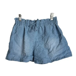 Bear Paw Girls Blue Chambray Paper Bag Shorts Size 7/8 Elastic Waistband - Picture 1 of 5