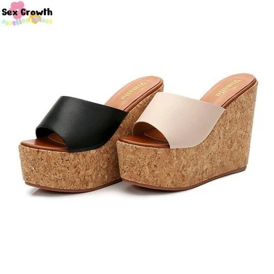 Sandalias de verano de cuña de corcho alto para mujer Zapatos de plataforma Zapatillas cómodas Foto 1 de 4