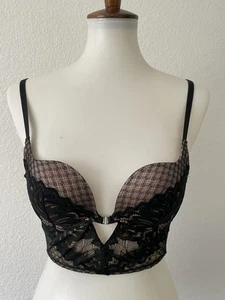Adore Me Bra Women Sz 36B Floral Lace Push Up Padded Underwire Lingerie Black - Picture 1 of 10