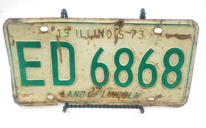 ILLINOIS  Vintage License Plate 1973 White Green plate # ED 6868 Land of Lincoln - Picture 1 of 5