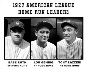Babe Ruth Gehrig Lazzeri Photo 8X10 - 1927 American League Home Run Leaders - Picture 1 of 4