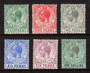 GIBRALTAR — SCOTT 66/71 —1912 KGV ISSUE, MULT. CROWN CA WMK.— MH — SCV $63 - Picture 1 of 2