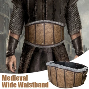 Medieval Warrior Wide Waist Belt with Faux Fur Pirate Costume Armor PU Leather - Picture 1 of 11