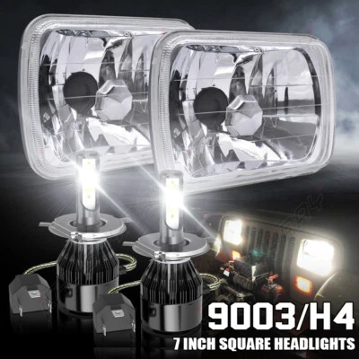 Pair H6054 7x6 Black LED Headlights for Ford F 150 F 250 Truck E-150 E-250 Van - Image 1 of 4