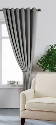 One 90" x 108" Grey Blackout Eyelet Window Curtain Panel Tieback Soft To Touch  - Image 1 of 4