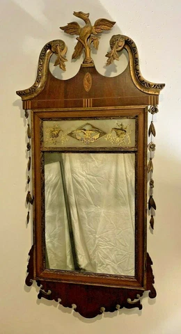 Chippendale Mahogany Parcel-Gilt Eglomise Mirror with Phoenix Finial , American Cover