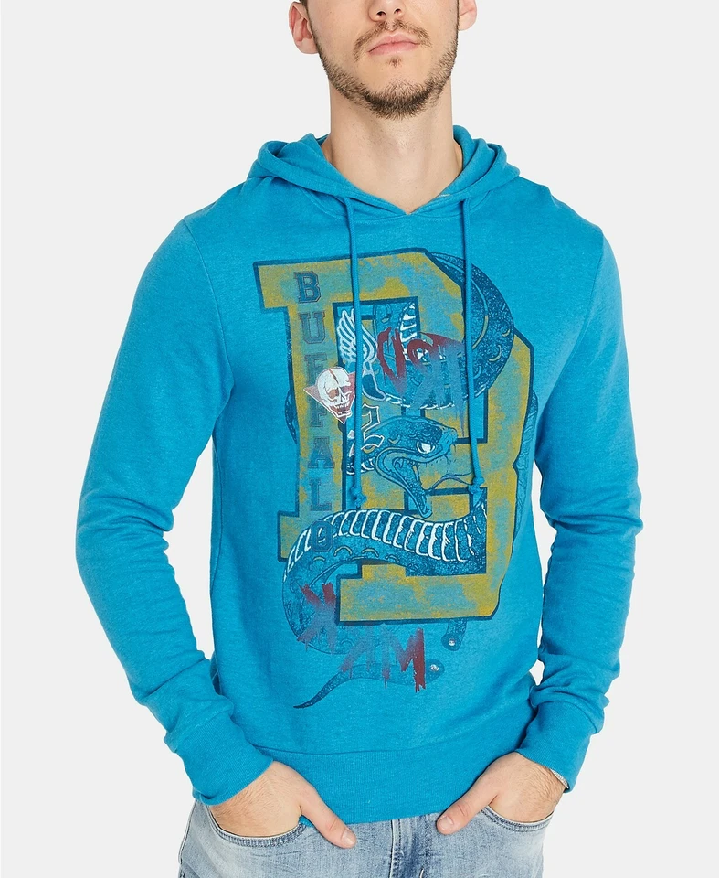 $179 Buffalo Men'S Blue Graphic Pullover Long-Sleeve Cotton Hooded Sweatshirt M - Image 1 of 1