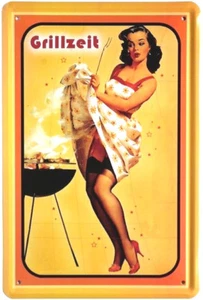 Cartel de chapa 20x30 Pin up Girl barbacoa al aire libre verano jardín cartel - Imagen 1 de 3