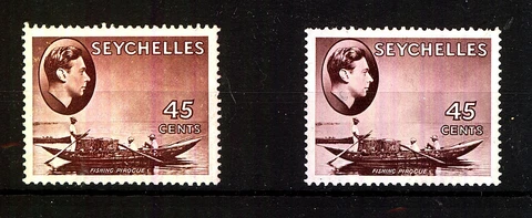 Seychelles stamps. 1938 etc GVI 45c LMM Chalk-surfaced & ordinary papers issues Cover