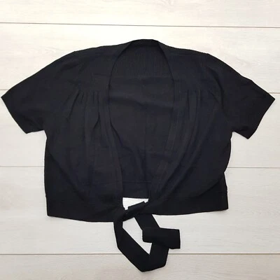 M&S Cropped Blouse Top Size 14 Black Stretch Front Tied Short Sleeve Smart Work - Image 1 of 4
