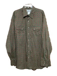 MINT WRANGLER 2XL TAUPE GRAY GEOMETRIC WESTERN PEARL SNAP LONG SLEEVE SHIRT - Picture 1 of 4