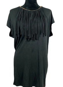 Michael Kors Womens Black Dress Gold Chain Neckline Top Fringes Size S - Picture 1 of 7