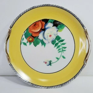 Noritake Hand Painted Roses Yellow Rim Floral Decorative Plate With Handles 10" - Picture 1 of 5