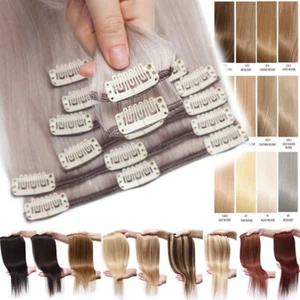 CLEARANCE #GREY Clip In Human Remy Hair Extensions 100% Real Hair Full Head 8pcs - Picture 1 of 55