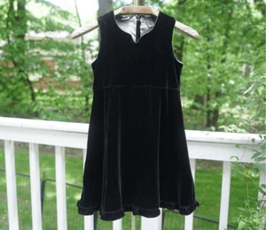Vintage 90s Hearts & Flowers Girls Black Velvet Sleeveless Dress - Picture 1 of 8