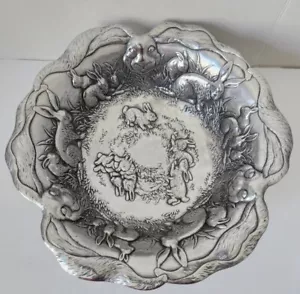 Vintage 1993 Arthur Court Bunny Rabbit Aluminum CENTERPIECE 14” Easter Bowl - Picture 1 of 20