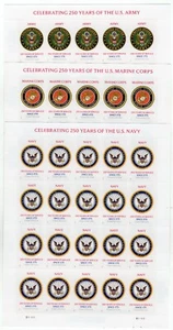 USPS US Navy Marines Army 250th Anniversary Sheet of 20 Forever Stamps - MNH - Picture 1 of 4