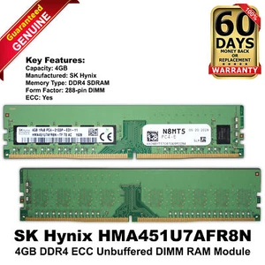 Dell SK Hynix HMA451U7AFR8N-TF 4GB DDR4-2133 ECC UDIMM PC4-17000P Server RAM - Picture 1 of 6