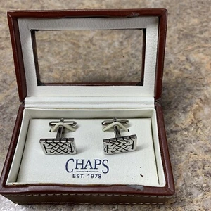 Chaps Men's Cuff Links Rectangle Silver Tone Black Etched Bullet Ends Orig. Box - Picture 1 of 6