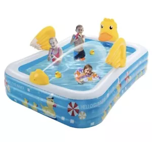 Costway Inflatable Swimming Pool Duck Themed Kiddie Pool w/ Sprinkler for Age 3+ - Picture 1 of 11