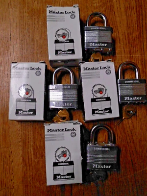 MASTER LOCK 5N Keyed Padlock, 15/16 in, Rectangle, Black (Qty. 4) New - Image 1 of 3