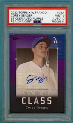 2022 Topps X Corey Seager Head Of The Class Sticker Auto Purple /25 PSA 9/10! - Image 1 of 2