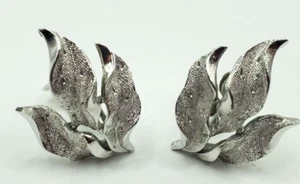 Coro Silver Toned Vintage Leaf Earrings Clip On - Bild 1 von 8