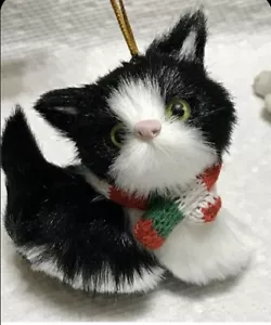 Tuxedo Black, White Cat, Kitten Christmas Tree Ornament Faux Fur - Picture 1 of 1