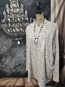 CROFT & BARROW, DAMEN NEU ORANGE/LILA BAUMWOLLE STEHKRAGEN BLUMEN T-SHIRT, GRÖSSE 3X - Bild 1 von 9