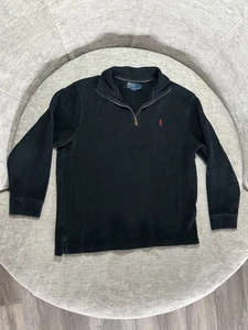 Polo Ralph Lauren Fleece Black Mens Size XL 1/4 Zip Pony Logo Sweatshirt Vintage - Picture 1 of 4