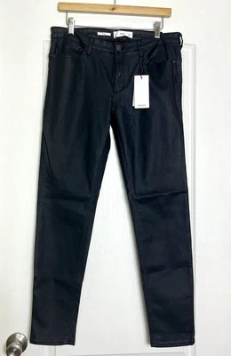 NWT MNG Mango Denim KIM Jeans Size EU 44/US 12 Super Skinny Glossy Shiny Black - Image 1 of 4
