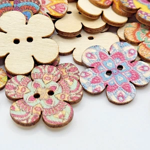 NWOT 100 Pieces Boho Mized Painted Floral Wooden Buttons 0.75in 2 hole - Picture 1 of 4
