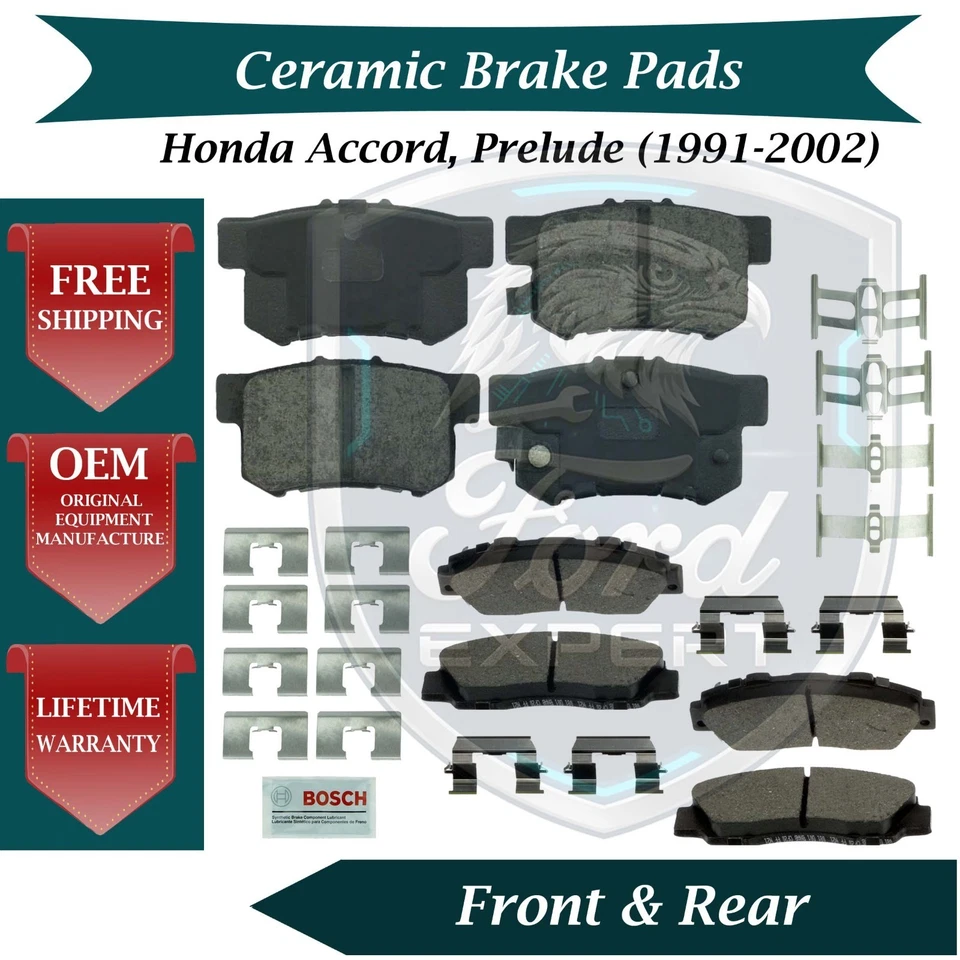 Комплект передних и задних керамических тормозных колодок для 1991-2002 Honda Accord Prelude 9 лет Warr - Изображение 1 из 4