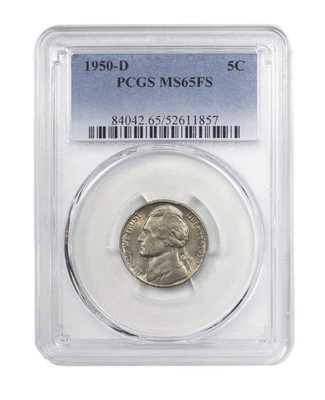 1950 -D Jefferson Nickel 5c PCGS MS65FS 5FS Full Steps - Image 1 of 3